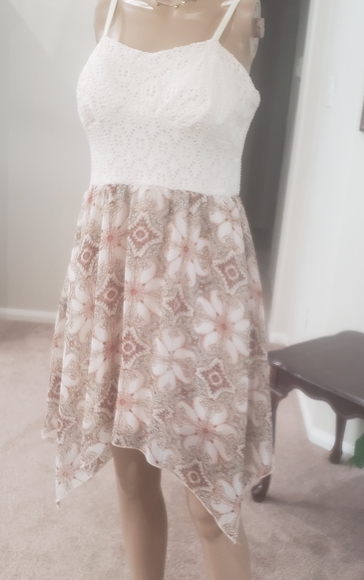 AUW xl crochet upper jagged flare skirt boho mixed media midi adjustable straps - Picture 3 of 8